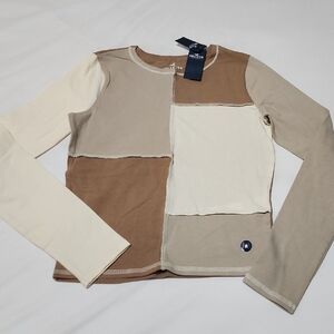 NWT Hollister Womens Patch Work Baby Tee Long Sleeve Size M